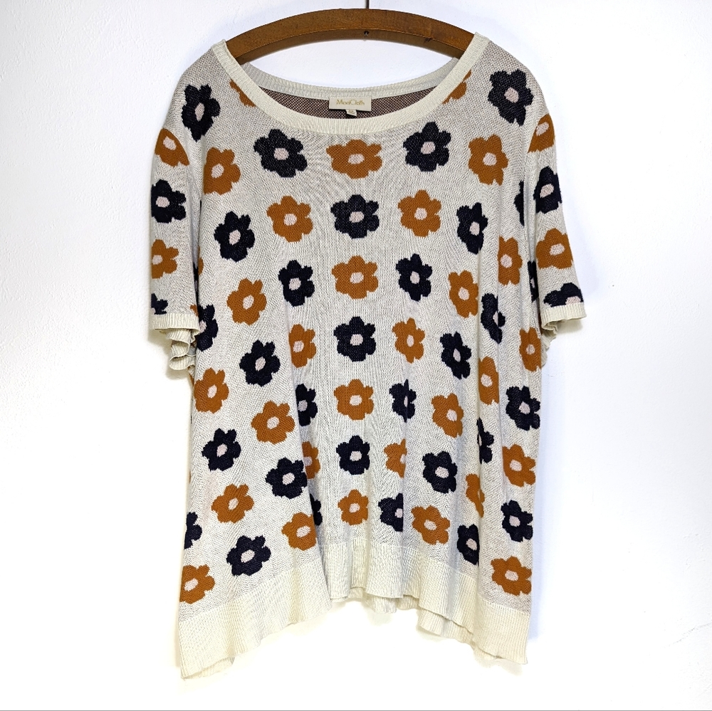 Modcloth Sweater Short Sleeve Cream Floral Sz 3X